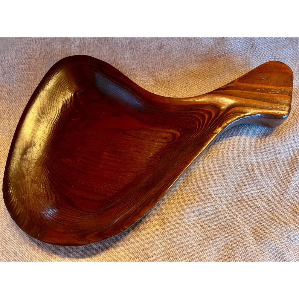 Vintage‎ Artisian Handcrafted Solid Wood Bowl or Handled Serving Tray 15